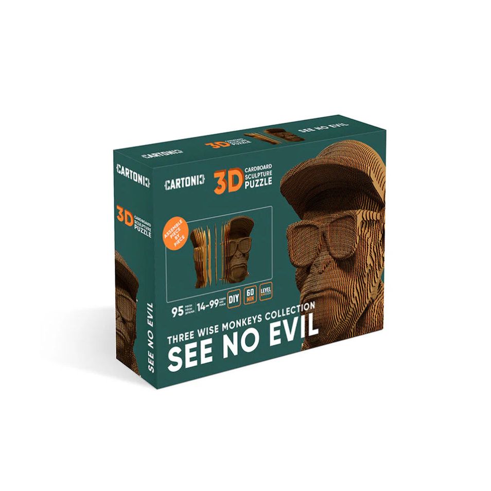 Puzzle 3D "See No Evil" – Sculpture singe avec casquette et lunettes en carton recyclé – Cartonic