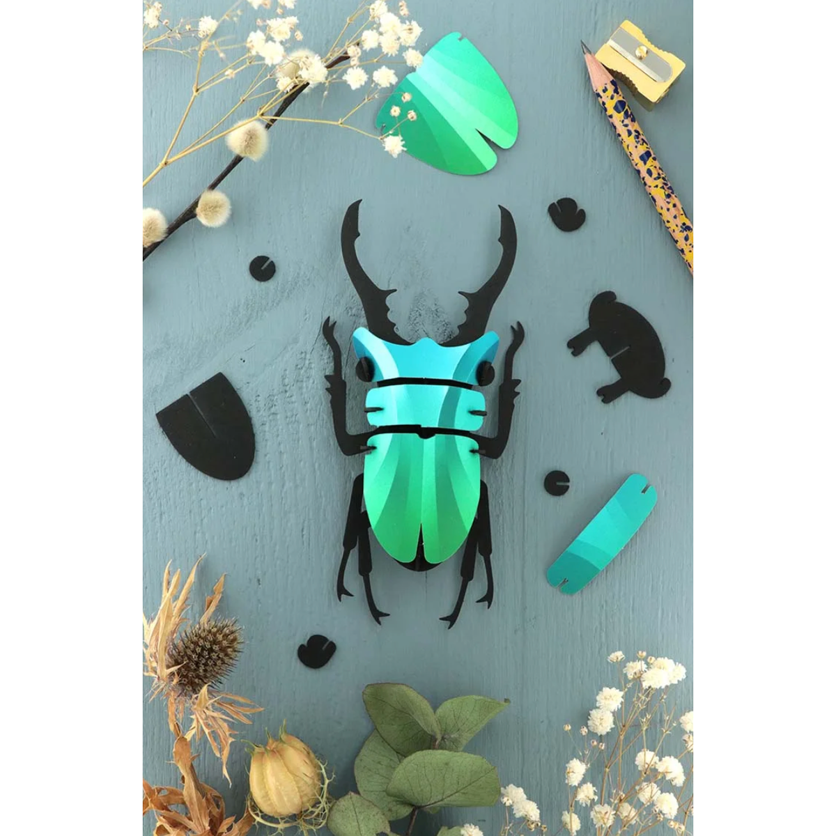 Lucane Cerf-Volant 3D Assembli en papier Vert Caraïbes métallisé à assembler soi-même