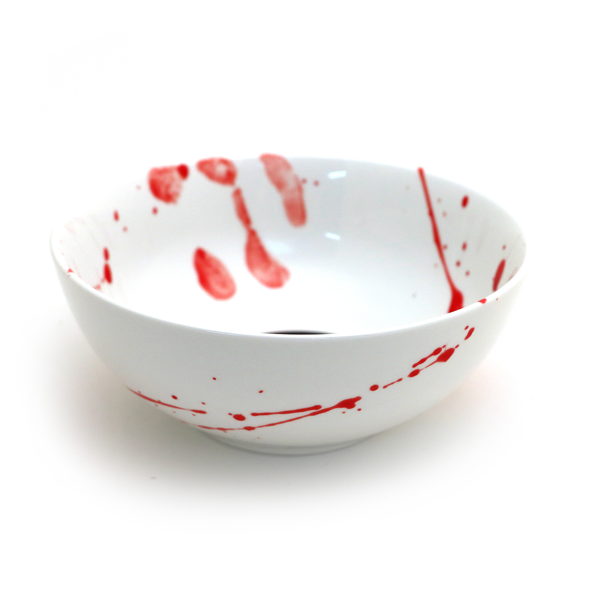 Bol Cereal Killer Lenny Mud en argile grès blanc avec éclaboussures rouges et inscription noire