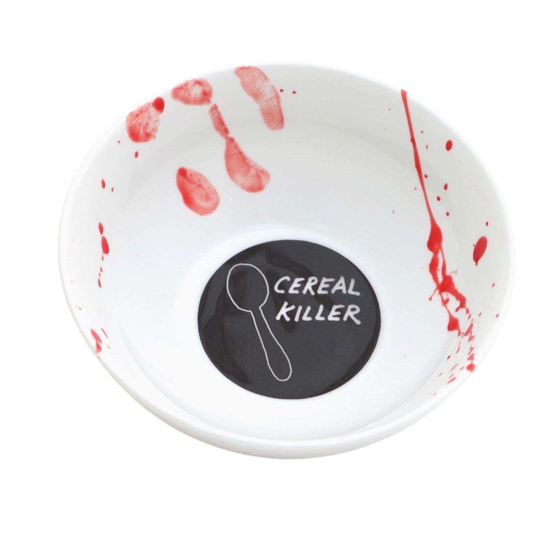 Bol Cereal Killer Lenny Mud en argile grès blanc avec éclaboussures rouges et inscription noire
