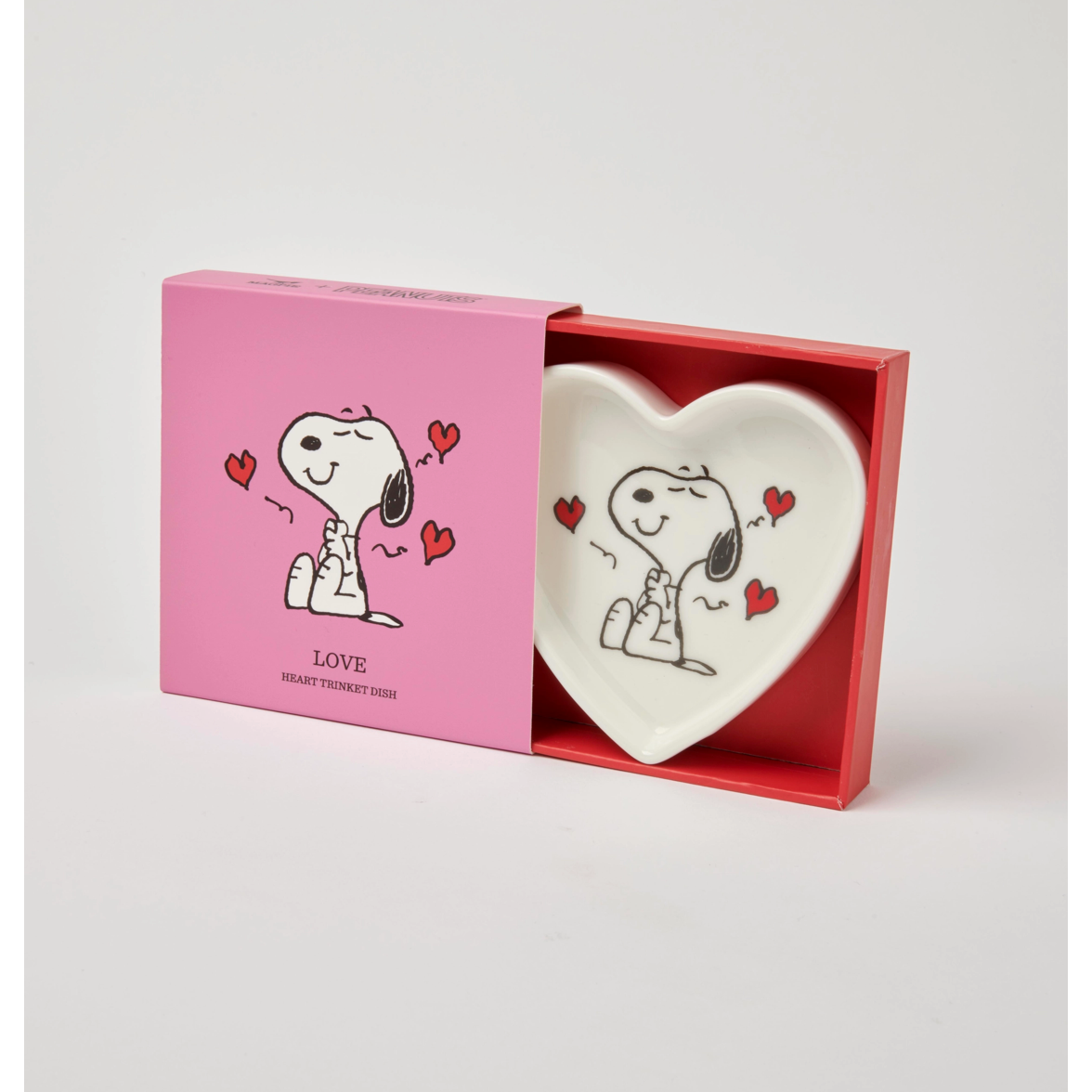 Plat à bibelots cœur Peanuts Snoopy "Love" en céramique avec packaging rose