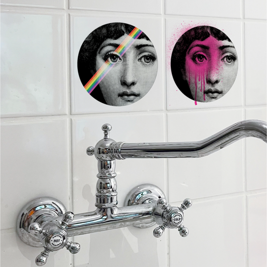 Lot de 2 autocollants de carreaux Lina Boubouki 15 × 15 cm avec portraits rétro colorés