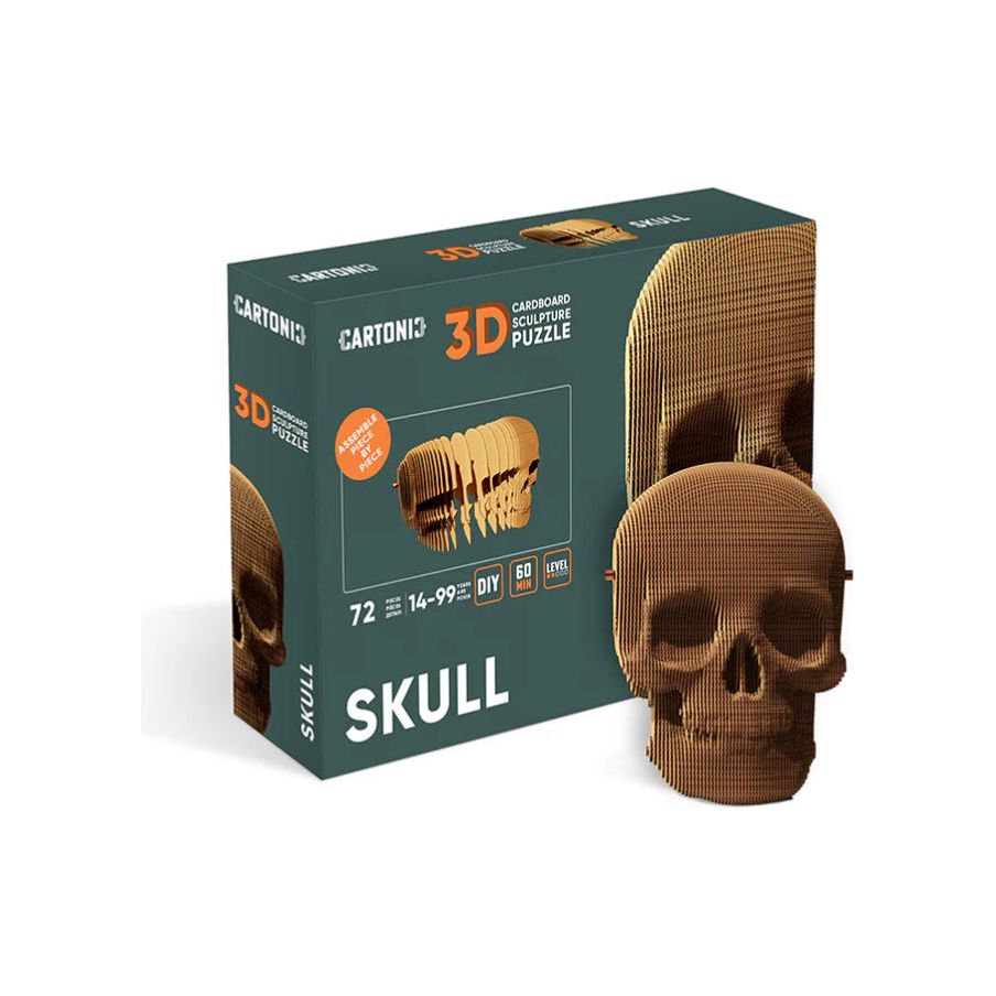 Puzzle 3D Crâne humain en carton recyclé – Sculpture Skull par Cartonic