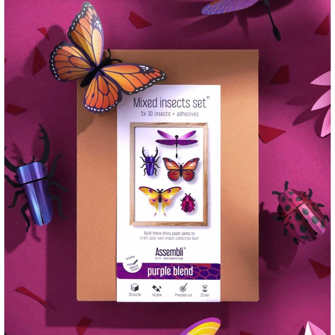 Set d’insectes 3D en papier “Purple Blend” – DIY déco murale – Assembli - Boutique Ømm