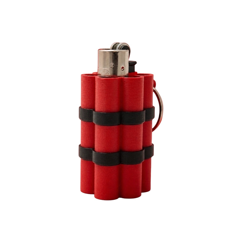 Briquet Dynamite Superstuff rouge et noir au design fantaisie avec anneau métallique